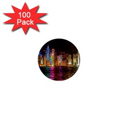 Light Water Cityscapes Night Multicolor Hong Kong Nightlights 1  Mini Magnets (100 Pack)  by Sapixe