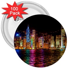 Light Water Cityscapes Night Multicolor Hong Kong Nightlights 3  Buttons (100 Pack)  by Sapixe