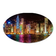 Light Water Cityscapes Night Multicolor Hong Kong Nightlights Oval Magnet by Sapixe