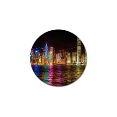 Light Water Cityscapes Night Multicolor Hong Kong Nightlights Golf Ball Marker by Sapixe