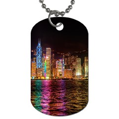 Light Water Cityscapes Night Multicolor Hong Kong Nightlights Dog Tag (two Sides) by Sapixe