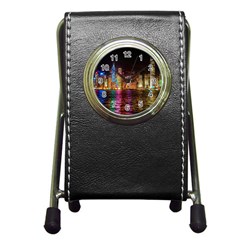 Light Water Cityscapes Night Multicolor Hong Kong Nightlights Pen Holder Desk Clocks by Sapixe