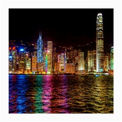 Light Water Cityscapes Night Multicolor Hong Kong Nightlights Medium Glasses Cloth by Sapixe