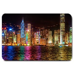 Light Water Cityscapes Night Multicolor Hong Kong Nightlights Large Doormat  by Sapixe