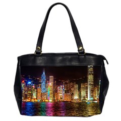 Light Water Cityscapes Night Multicolor Hong Kong Nightlights Office Handbags (2 Sides)  by Sapixe