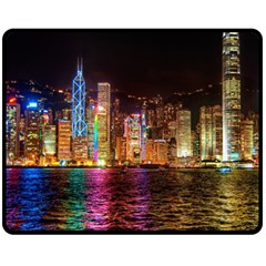 Light Water Cityscapes Night Multicolor Hong Kong Nightlights Fleece Blanket (medium)  by Sapixe