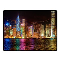 Light Water Cityscapes Night Multicolor Hong Kong Nightlights Fleece Blanket (small) by Sapixe