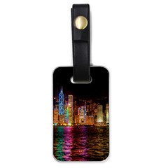 Light Water Cityscapes Night Multicolor Hong Kong Nightlights Luggage Tags (one Side)  by Sapixe