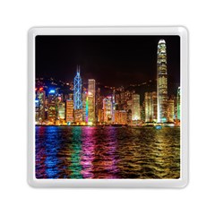 Light Water Cityscapes Night Multicolor Hong Kong Nightlights Memory Card Reader (square)  by Sapixe