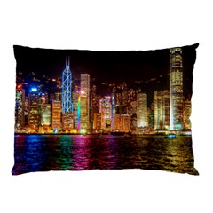 Light Water Cityscapes Night Multicolor Hong Kong Nightlights Pillow Case (two Sides) by Sapixe