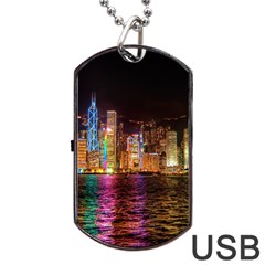 Light Water Cityscapes Night Multicolor Hong Kong Nightlights Dog Tag Usb Flash (one Side) by Sapixe