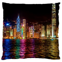 Light Water Cityscapes Night Multicolor Hong Kong Nightlights Large Cushion Case (one Side) by Sapixe