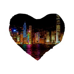 Light Water Cityscapes Night Multicolor Hong Kong Nightlights Standard 16  Premium Heart Shape Cushions by Sapixe