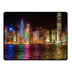 Light Water Cityscapes Night Multicolor Hong Kong Nightlights Double Sided Fleece Blanket (small)  by Sapixe