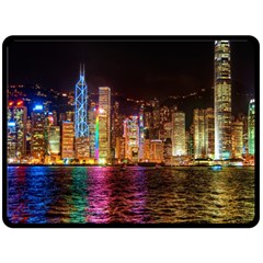 Light Water Cityscapes Night Multicolor Hong Kong Nightlights Double Sided Fleece Blanket (large)  by Sapixe