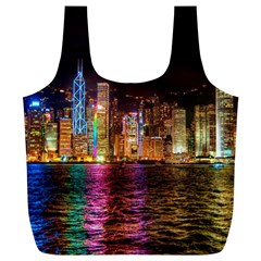 Light Water Cityscapes Night Multicolor Hong Kong Nightlights Full Print Recycle Bags (l)  by Sapixe