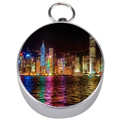 Light Water Cityscapes Night Multicolor Hong Kong Nightlights Silver Compasses by Sapixe