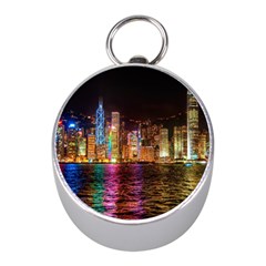 Light Water Cityscapes Night Multicolor Hong Kong Nightlights Mini Silver Compasses by Sapixe