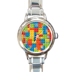 Lego Bricks Pattern Round Italian Charm Watch by Sapixe