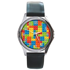 Lego Bricks Pattern Round Metal Watch by Sapixe