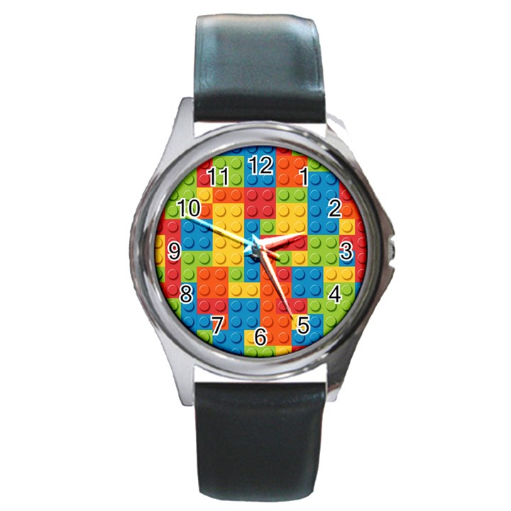 Lego Bricks Pattern Round Metal Watch