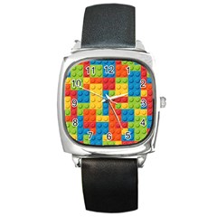 Lego Bricks Pattern Square Metal Watch by Sapixe