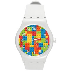 Lego Bricks Pattern Round Plastic Sport Watch (m) by Sapixe