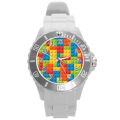 Lego Bricks Pattern Round Plastic Sport Watch (l) by Sapixe