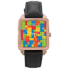 Lego Bricks Pattern Rose Gold Leather Watch  by Sapixe