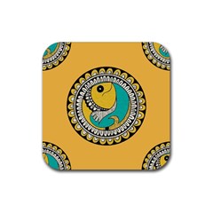 Madhubani Fish Indian Ethnic Pattern Rubber Coaster (square)  by Sapixe