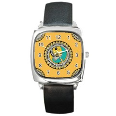 Madhubani Fish Indian Ethnic Pattern Square Metal Watch by Sapixe