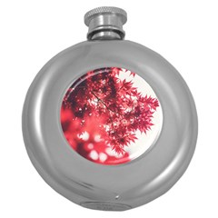 Maple Leaves Red Autumn Fall Round Hip Flask (5 Oz) by Sapixe