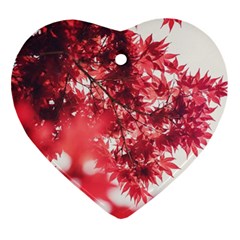 Maple Leaves Red Autumn Fall Heart Ornament (two Sides) by Sapixe