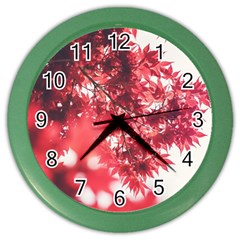 Maple Leaves Red Autumn Fall Color Wall Clocks by Sapixe