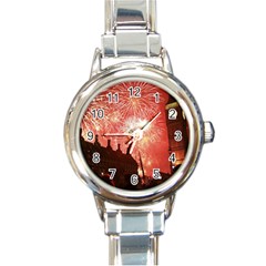 London Celebration New Years Eve Big Ben Clock Fireworks Round Italian Charm Watch by Sapixe