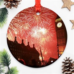 London Celebration New Years Eve Big Ben Clock Fireworks Ornament (round) by Sapixe