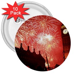 London Celebration New Years Eve Big Ben Clock Fireworks 3  Buttons (10 Pack)  by Sapixe