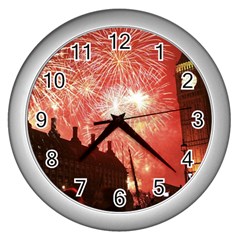 London Celebration New Years Eve Big Ben Clock Fireworks Wall Clocks (silver)  by Sapixe