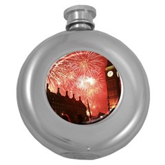 London Celebration New Years Eve Big Ben Clock Fireworks Round Hip Flask (5 Oz) by Sapixe