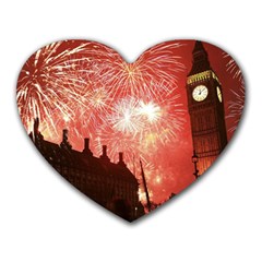 London Celebration New Years Eve Big Ben Clock Fireworks Heart Mousepads by Sapixe