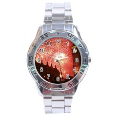 London Celebration New Years Eve Big Ben Clock Fireworks Stainless Steel Analogue Watch by Sapixe