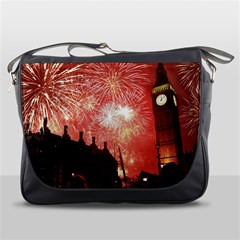 London Celebration New Years Eve Big Ben Clock Fireworks Messenger Bags by Sapixe