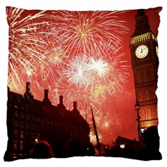 London Celebration New Years Eve Big Ben Clock Fireworks Large Cushion Case (two Sides) by Sapixe