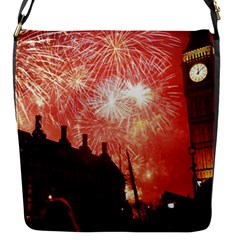 London Celebration New Years Eve Big Ben Clock Fireworks Flap Messenger Bag (s) by Sapixe