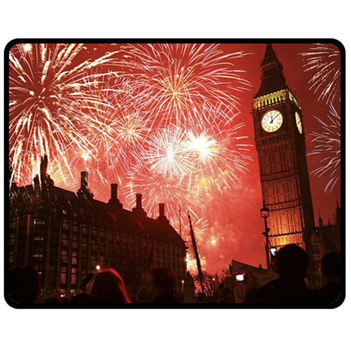 London Celebration New Years Eve Big Ben Clock Fireworks Double Sided Fleece Blanket (Medium) 