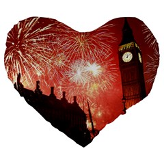 London Celebration New Years Eve Big Ben Clock Fireworks Large 19  Premium Flano Heart Shape Cushions by Sapixe