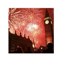 London Celebration New Years Eve Big Ben Clock Fireworks Small Satin Scarf (square) by Sapixe