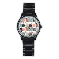 Mint Black Coral Heart Paisley Stainless Steel Round Watch by Sapixe