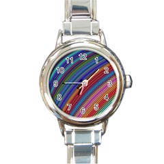 Multicolored Stripe Curve Striped Round Italian Charm Watch by Sapixe