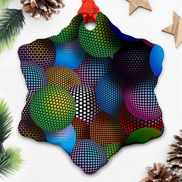 Multicolored Patterned Spheres 3d Snowflake Ornament (Two Sides)